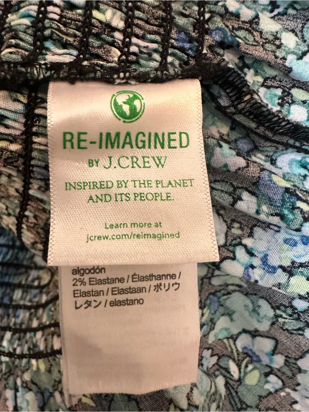 J. Crew Blue Floral Smocked Square-Neck Puff Sleeve Top Size L